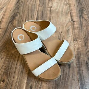 Classic White Double-Strap Wedge Slides